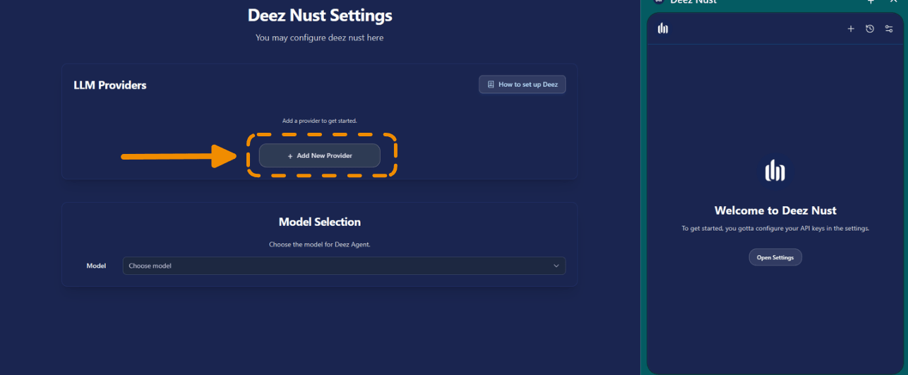 Settings page highlighting the Add Provider button