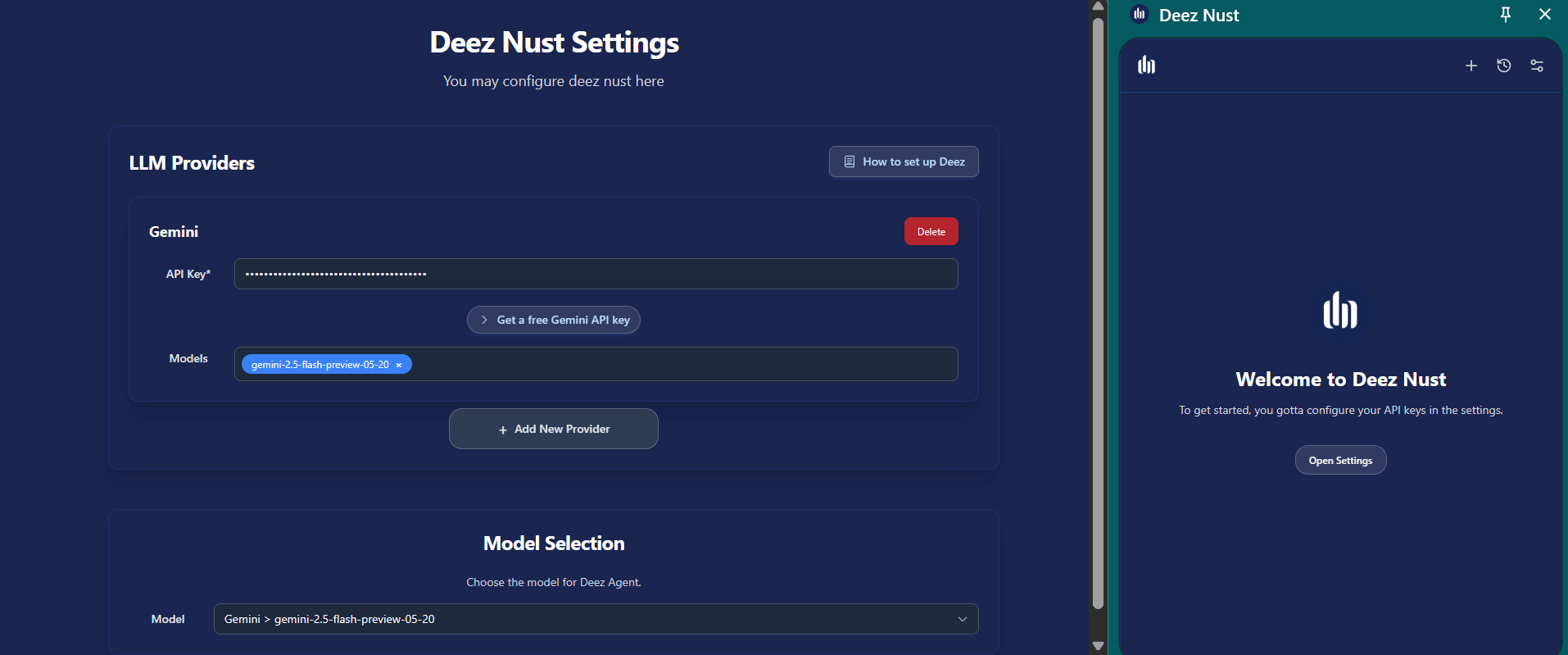 Settings screen showing the Save button after adding API key